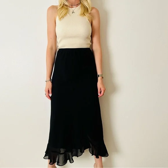 Vintage Metaphor black chiffon tulip hem skirt long maxi - Picture 2 of 6